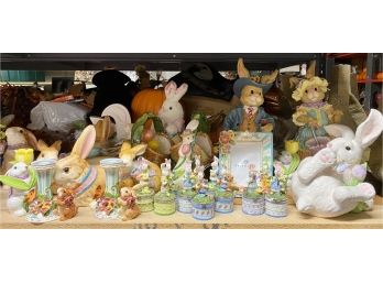 Lot Of Easter Decor Including Bunnies, Jewelry Boxes And Ceramic Easter Baskets
