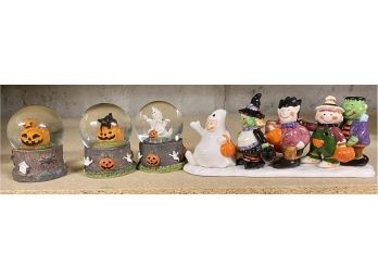 Lot Of 3 Halloween Snowglobes And Ceramic Figure