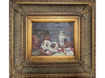 Beautiful Cat Painting In Ornate Frame