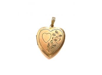 Vintage 10k Gold Engraved Heart Locket Pendant Signed L.S. Co