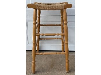 Wooden Barstool With Wicker Seat