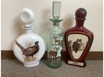 Collection Of Three Wild Life Theme Decanters