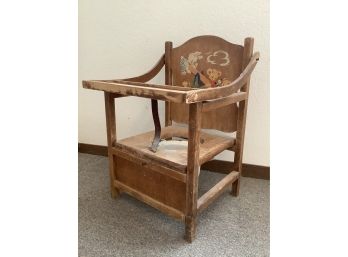 Vintage Wooden Potty Chair With Enamel Pot