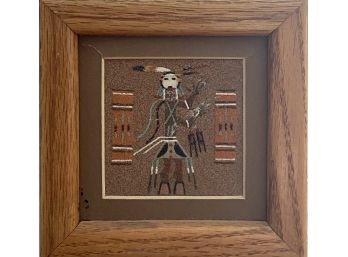 Small Navajo Sand Art In Frame Marked On Back