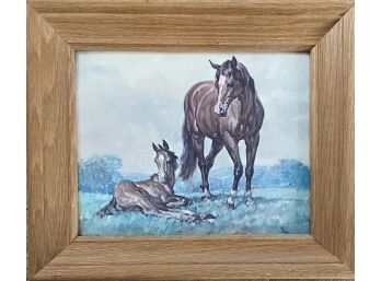 Horses On Canvas In Frame Marked EG 1966