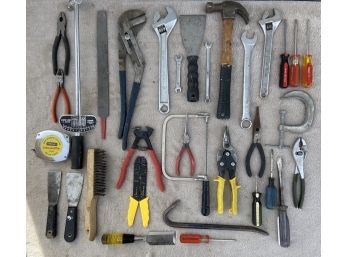 Assorted Hand Tools Including Large Pliers, Wrenches And More