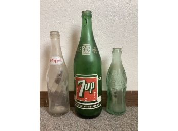 3 Vintage Glass Soda Bottles