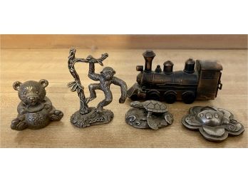4 Miniature Metal Figurines With Train Pencil Sharpener