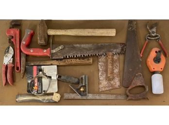 Assorted Hand Tools Including Saws, Hammers, And More