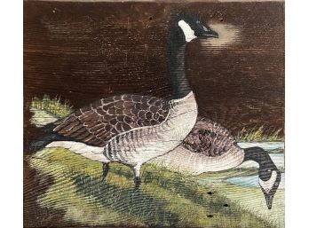 Hand Painted Geese On Repurposed Wood Panel