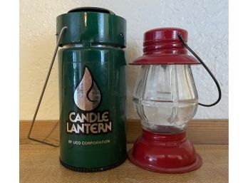 2 Metal And Glass Candle Lanterns