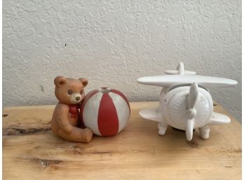 Ceramic Decor Items  Including Airplane Piggy Bank