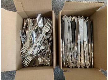 Large Collection Of Plate Silver Forks And Knives