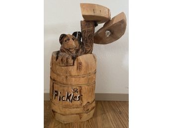Hand Carved Pickle Barrel Bear (as Is)