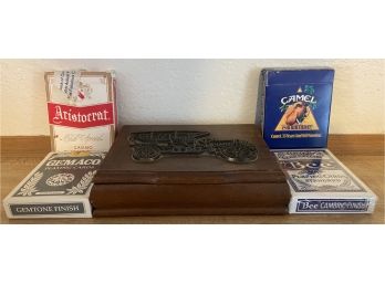 Wooden Card Box With 4 Packs Of Cards