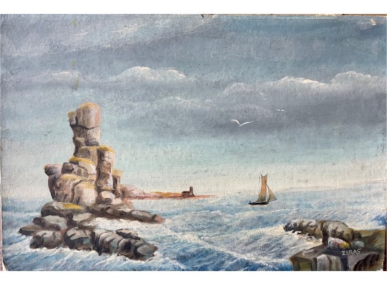 Signed Zuras Oil Painting Boat & Ocean (#2)