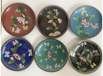 A Lovely & Colorful Collection Of 6 Antique Cloisonne Ring Dishes