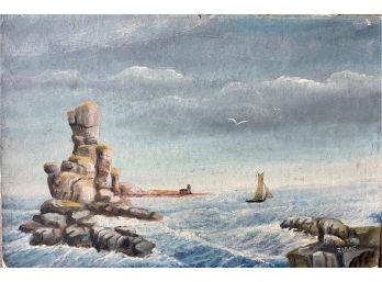 Signed Zuras Oil Painting Boat & Ocean (#2)