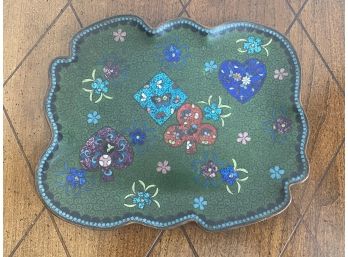 Antique Cloisonne Enamel Dish With Playing Card Motif