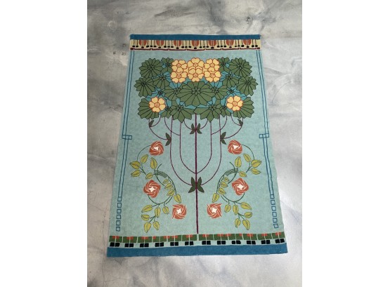 Art Deco Style Crewel Embroidery Chainstitch Rug Made In India