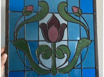 Hanging Stained Glass Leaded Panel With Tulip Design