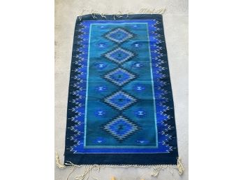 Southwestern Style Area Rug With Vivid Blue Colorway 75' X 47.5'