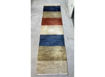 Hand-Knotted Wool Runner Rug 3' X 9'  With Abstract Stripe Design