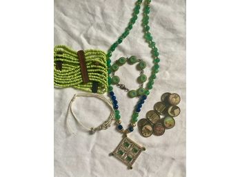 5 Pieces Of Beautiful Green Toned Costume Jewelry