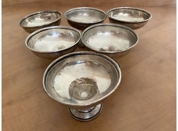 Set Of 6 Antique Sterling Silver Coupe Glasses