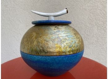 Stunning Lidded Pot With Horn Style Handle- Signed & Made In Boulder, CO