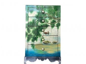High Gloss 5-Drawer Hand Painted Asian Chest With Lucite Base