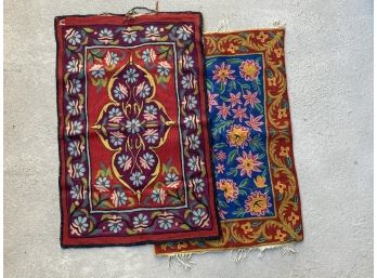 Group Of Crewel Embroidery Chainstitch Rugs With Bright Purples & Reds