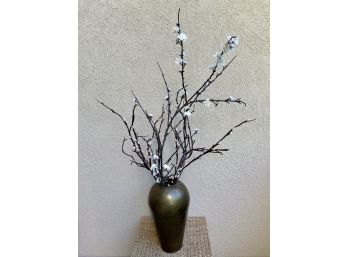 Tall Vase With Foliage Including Cotton Stems