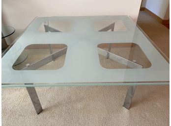Etched Glass Top Square Coffee Table With Chrome Legs