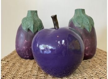 Collection Of Purple Ceramic Pieces Including Eggplant & Apple