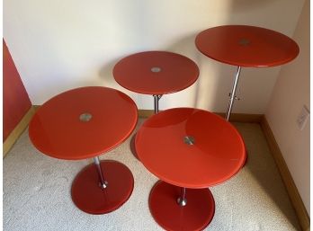 European Modern Style Radinka Chrome & Orange Round Adjustable-Height Accent Tables- Group Of 4