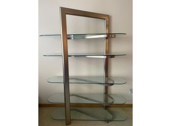 Modern Glass & Chrome Etagere With 5 S-Curve Shelves