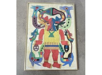 D. Mendoza Polychrome Mayan Gouache On Paper