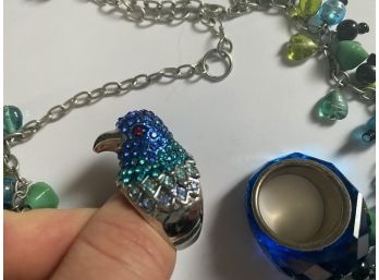 Amazing Rhinestone Parrot Ring With Compatible Costume Pieces