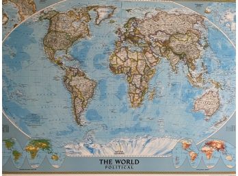 Large National Geographic World Political Map On Pressboard