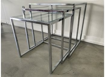 Set Of 3 Glass & Chrome Nesting Tables
