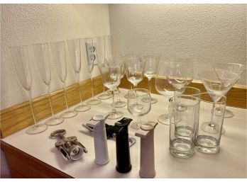 Large Collection Of 25 Pieces Of Stemware And Wine Accessories