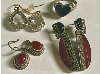 Beautiful Collection Of Earrings And Onyx Heart Ring