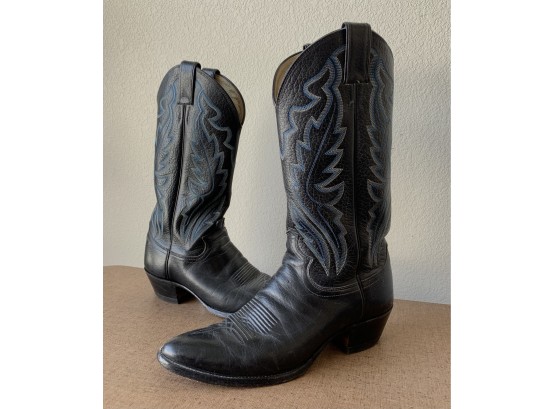 Justin Black Leather Cowboy Boots- Men's Size 8.5D