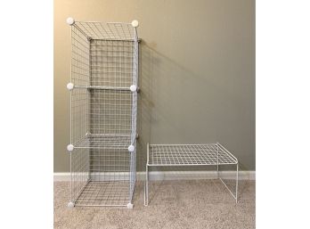 White Wire Shelf And Cubby Stand
