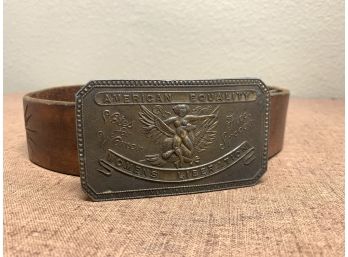 Vintage Leather Belt With American Equality Women's Liberation Belt Buckle
