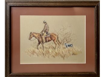 Paul Brown 1975 Cowboy On Horse Original Watercolor
