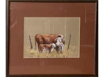 Paul Brown Cow And Calf Original Watercolor
