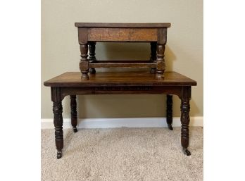 Lot Of Vintage Small Wood Table & Footstool