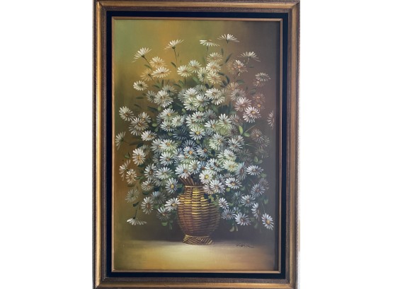 Signed 'Korin' Gorgeous Framed Daisy Bouquet Painting